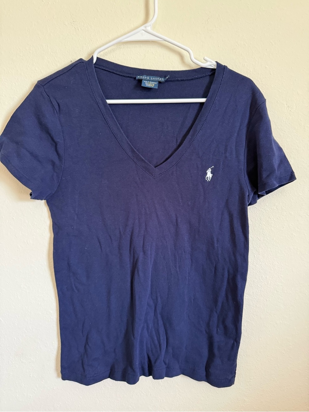 Ralph Lauren V-Neck Tee in Navy with White Pony